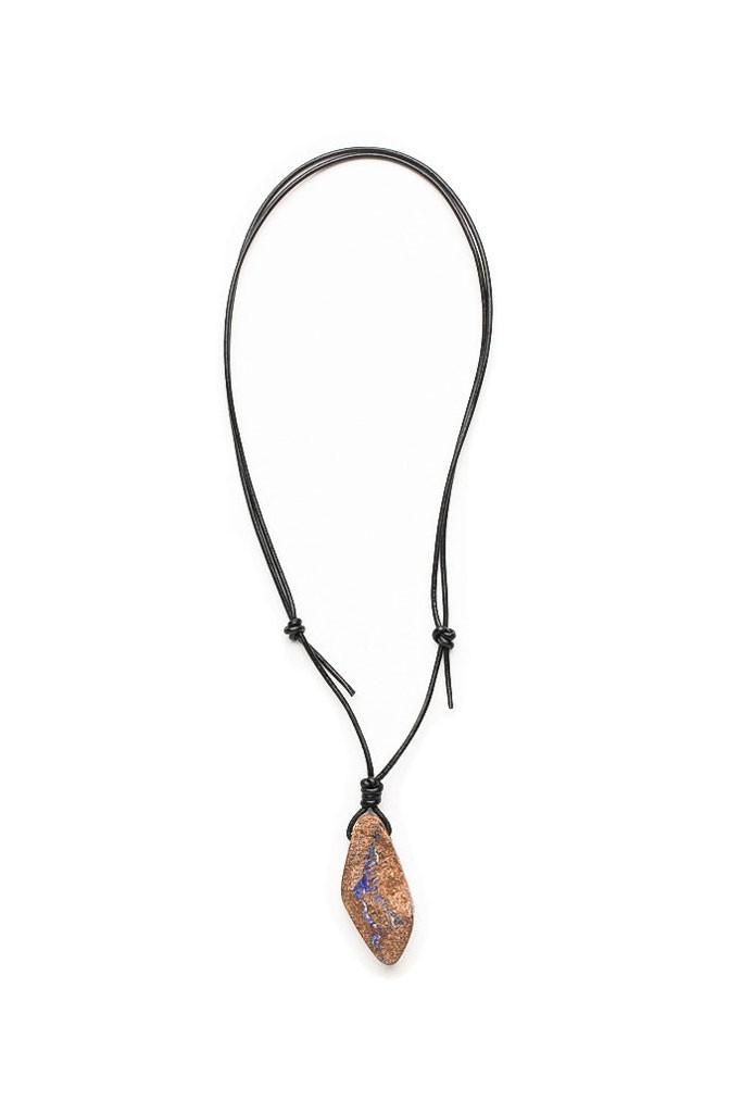 Leather necklace, Opal Mens Necklace, Black leather,