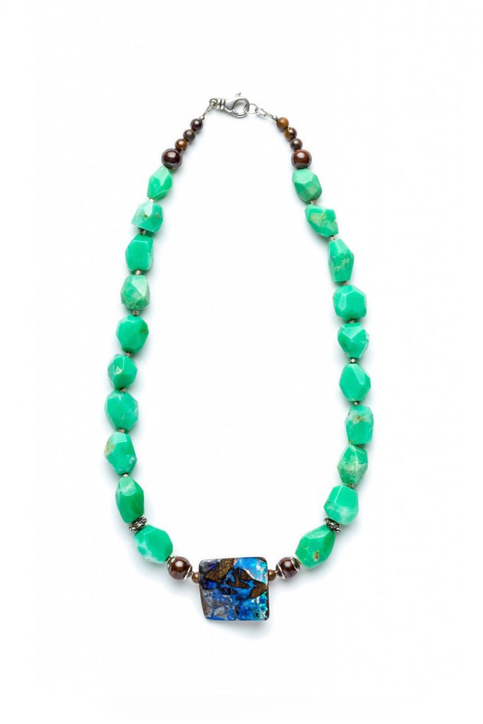 Boulder Opal necklace with Chrysoprase