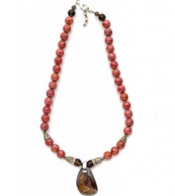 Boulder Opal necklace with Rhodochrosite