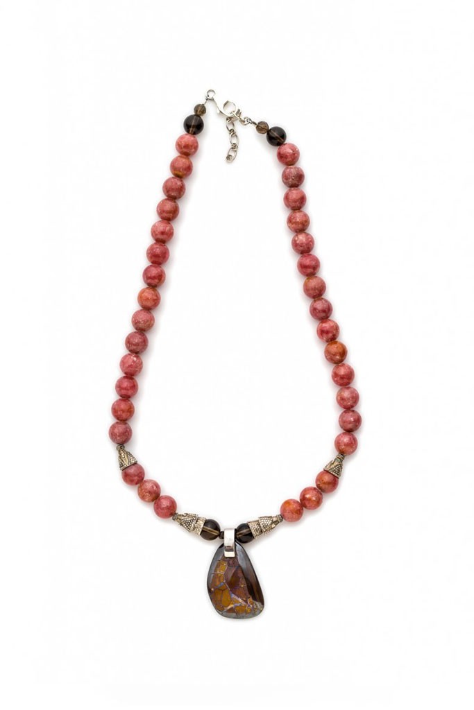 Boulder Opal necklace with Rhodochrosite