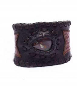 Black Leather Cuff Bracelet with Opal