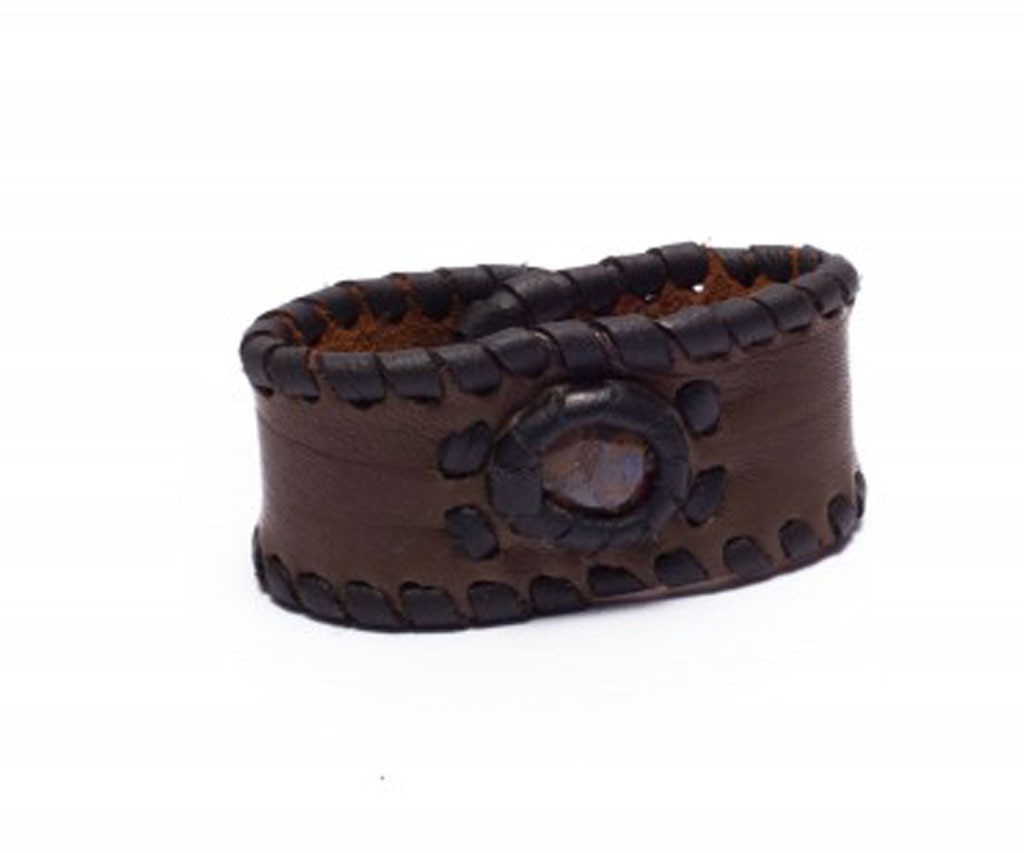 Deep Brown Leather Cuff Bracelet with Opal