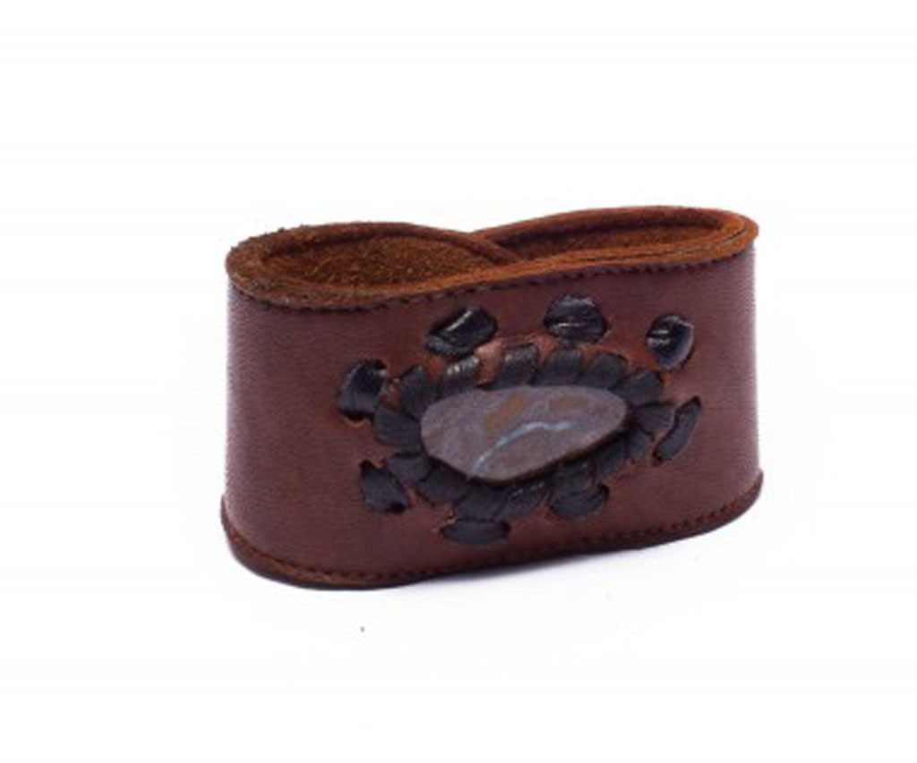 Masculine Brown Leather Cuff Bracelet with Opal