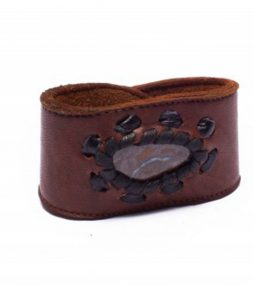 Masculine Brown Leather Cuff Bracelet with Opal