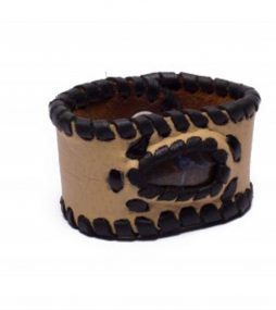 Light Sandy Brown Leather Cuff Bracelet with Opal