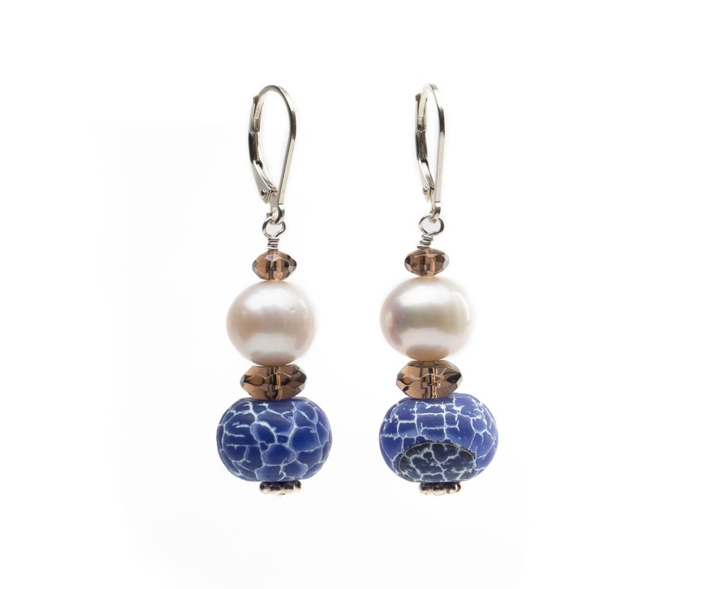 Custom Earrings, Blue Agate, Freshwater Pearls, Earrings