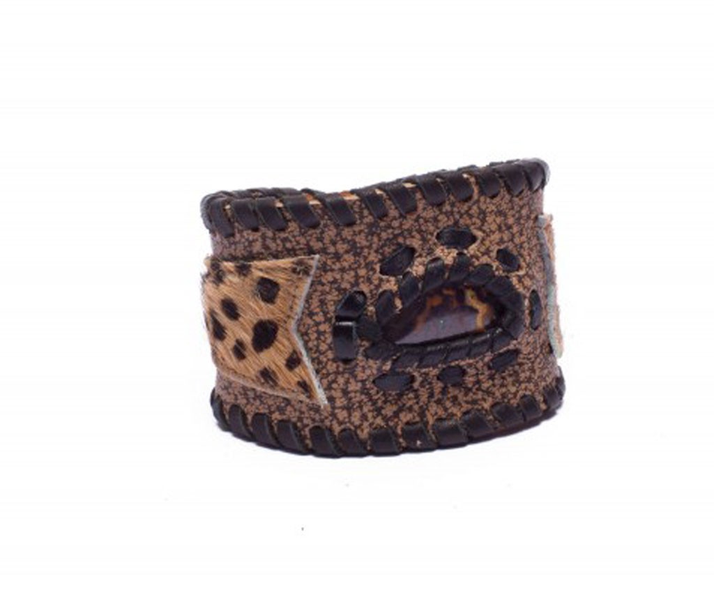 Cheetah Print Leather Cuff Bracelet with Opal