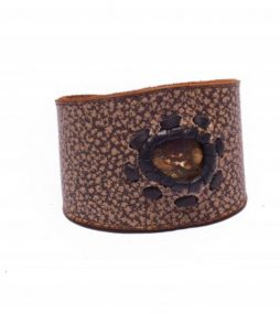 Spotty Brown Leather Cuff Bracelet with Opal